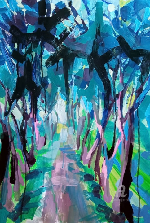 Peinture intitulée "Mysterious forest" par Nataliia Belozerova, Œuvre d'art originale, Acrylique