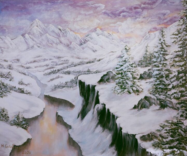 Painting titled "Winter Dream" by Nataliia Goloborodko, Original Artwork, Acrylic Mounted on Wood Stretcher frame