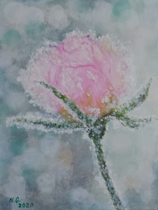 Картина под названием "Frosty Pink" - Nataliia Goloborodko, Подлинное произведение искусства, Акрил Установлен на Деревянная…