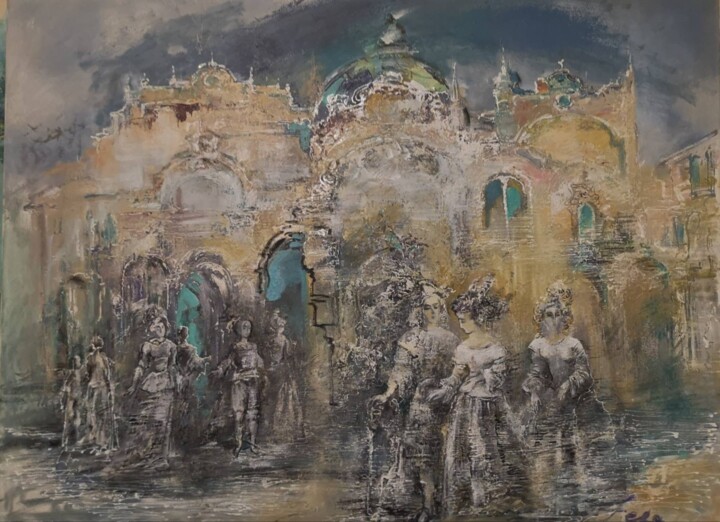 Schilderij getiteld "Прогулка по Венеции" door Nataliia Herasymenko, Origineel Kunstwerk, Olie