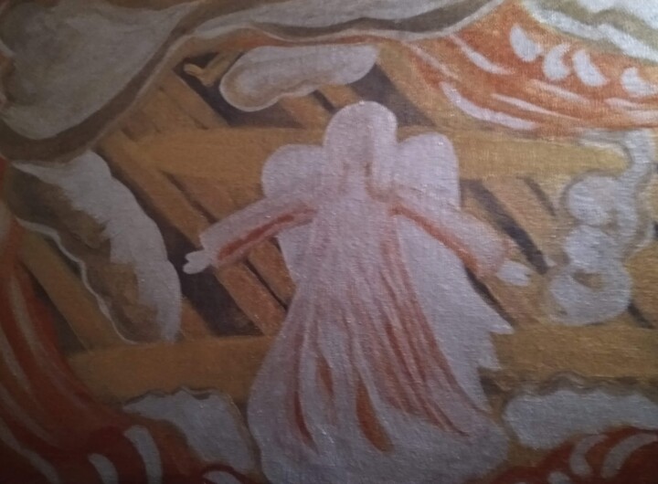 Pittura intitolato "Angel in blazing sk…" da Nataliia Kutikhina (natel), Opera d'arte originale, Acrilico