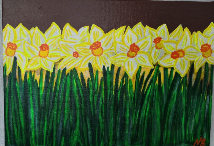 Painting titled "The Daffodils" by Nataliia Kutikhina (natel), Original Artwork, Acrylic