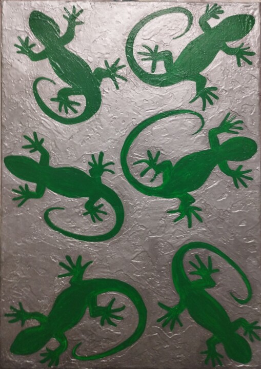Painting titled "Lizards" by Nataliia Kutikhina (natel), Original Artwork, Acrylic