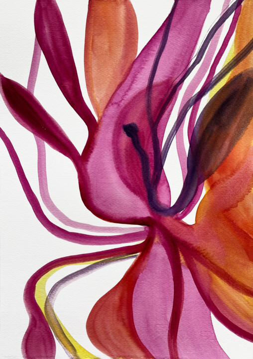 Peinture intitulée "Roseate Bloom: An A…" par Nataliia Lepikhina, Œuvre d'art originale, Aquarelle