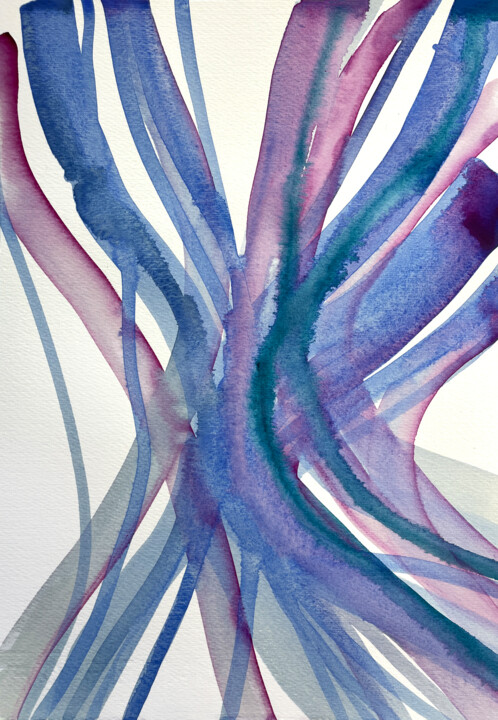 Картина под названием "Fluid Blooms" - Nataliia Lepikhina, Подлинное произведение искусства, Акварель