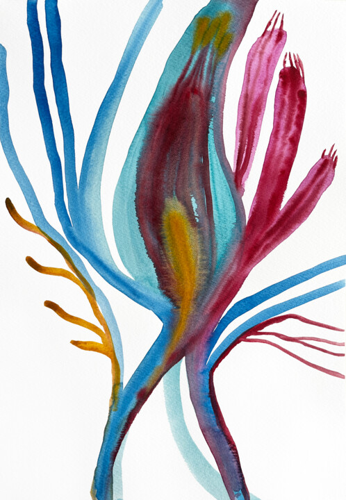 Картина под названием "Indigo flower" - Nataliia Lepikhina, Подлинное произведение искусства, Акварель