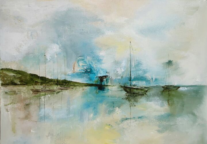 Painting titled "Quiet Harbor" by Nataliia Priputnikova, Original Artwork, Oil