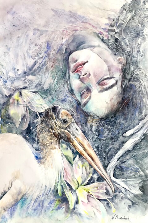 Malarstwo zatytułowany „White Ibis.” autorstwa Nataliia Savchuk, Oryginalna praca, Akwarela