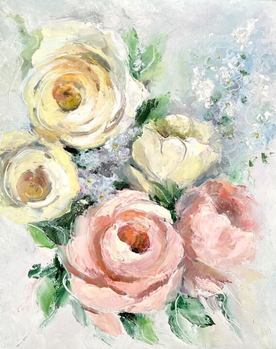 Картина под названием "Flowers" - Nataliia Stashkevych, Подлинное произведение искусства, Масло Установлен на Деревянная рам…