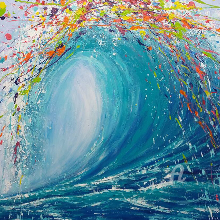 Painting titled "Rainbow wave 1" by Nataliia Svitlychna, Original Artwork, Acrylic
