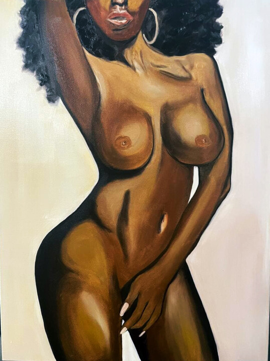 Painting titled "African black woman…" by Nataliia Zablotskaya, Original Artwork, Oil Mounted on Wood Stretcher frame