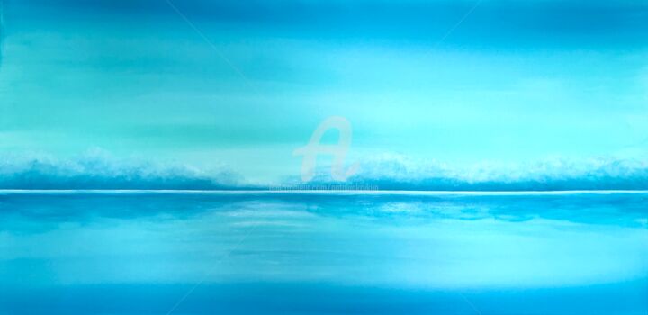 Painting titled "“Blue Lake Müritz i…" by Nataliia Krykun, Original Artwork, Acrylic Mounted on Wood Stretcher frame