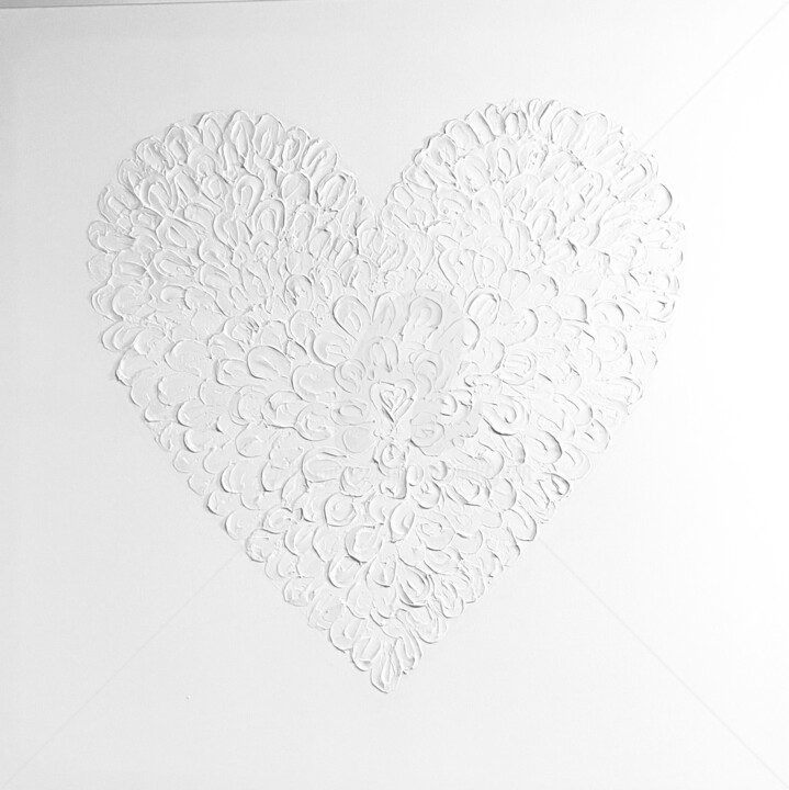 Peinture intitulée "„Heart white» 3 D t…" par Nataliia Krykun, Œuvre d'art originale, Acrylique Monté sur Châssis en bois