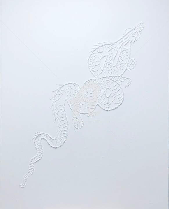 Peinture intitulée "White dragon 3d - t…" par Nataliia Krykun, Œuvre d'art originale, Plâtre Monté sur Châssis en bois