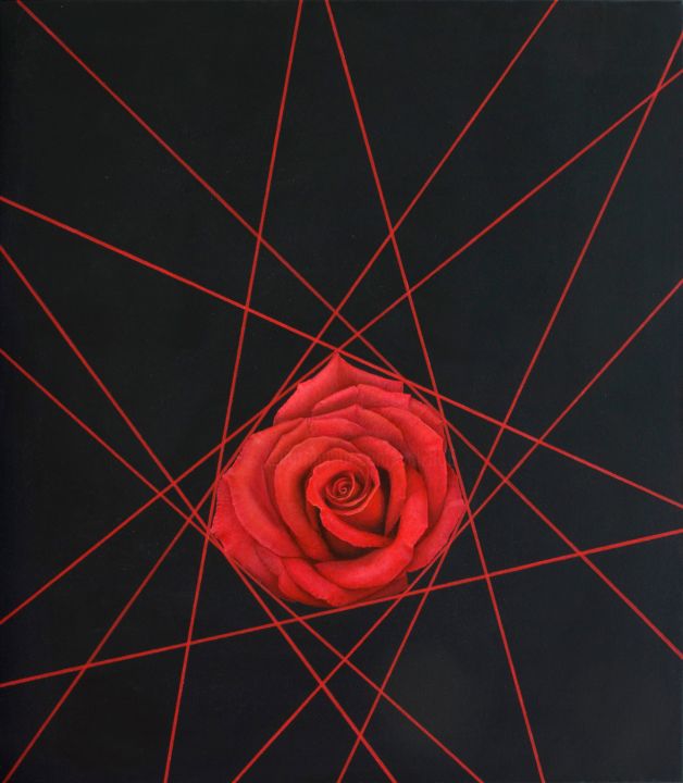 Painting titled "Lines and a Rose" by Nataliya Bagatskaya, Original Artwork, Acrylic