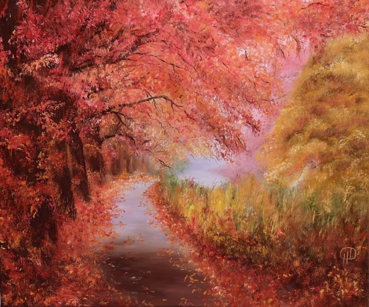 Painting titled "Autumn Rhapsody" by Natalie Demina, Original Artwork, Oil Mounted on Wood Stretcher frame