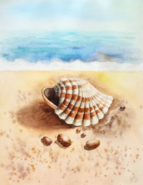 Peinture intitulée "Shell" par Nataliya Gulina, Œuvre d'art originale, Aquarelle