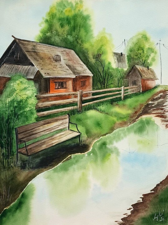 绘画 标题为“Country house” 由Nataliya Gulina, 原创艺术品, 水彩