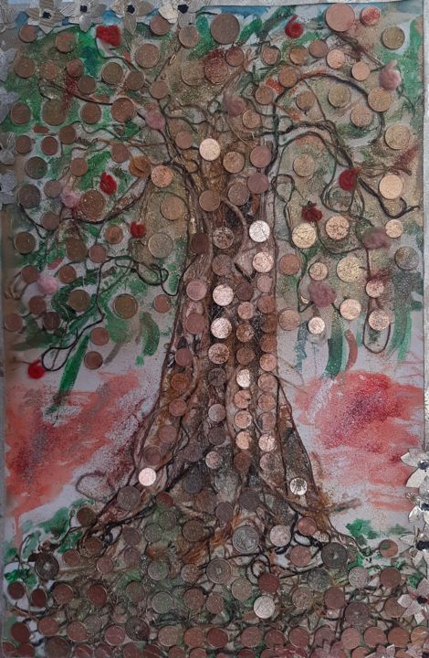 Estampas & grabados titulada "Árbol de dinero" por Nataliya Tarasyuk, Obra de arte original, Metales