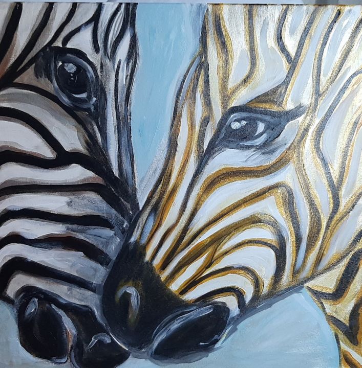 Pittura intitolato "Pareja de zebras" da Nataliya Tarasyuk, Opera d'arte originale, Acrilico
