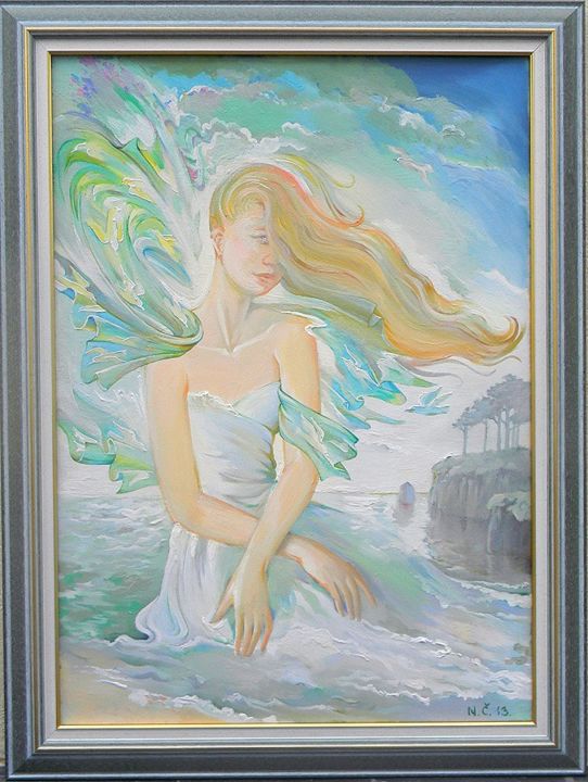 Painting titled "Sur la plage des Da…" by Natalja Cernecka, Original Artwork, Oil