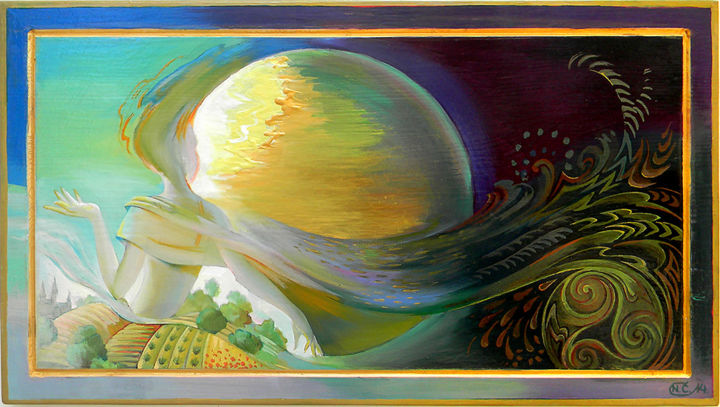 Painting titled "Lune celtique" by Natalja Cernecka, Original Artwork, Oil