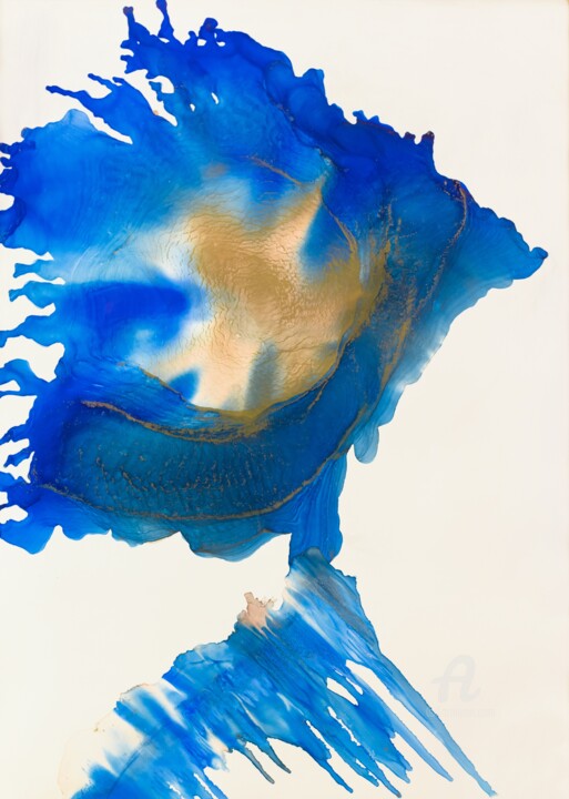 Картина под названием "Blue Azalea" - Natalja Surikova, Подлинное произведение искусства, Чернила