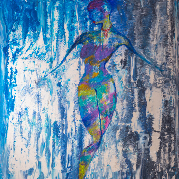 Painting titled "The girl in blue" by Natalja Surikova, Original Artwork, Acrylic