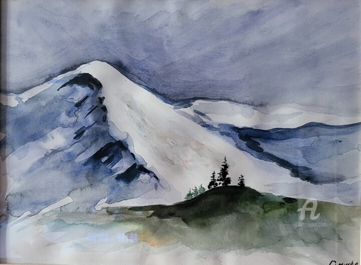 Painting titled "In the north" by Natalja Surikova, Original Artwork, Watercolor Mounted on Wood Stretcher frame