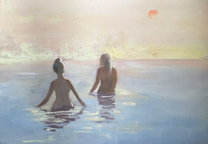 제목이 "On sunset"인 미술작품 Natalja Dibanina로, 원작, 아크릴 나무 들것 프레임에 장착됨