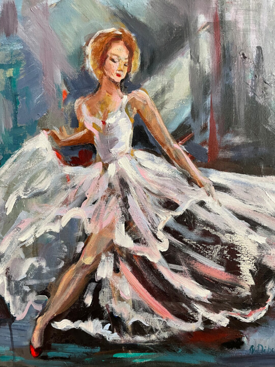 Painting titled "Dancer" by Natalja Dibanina, Original Artwork, Acrylic Mounted on Wood Stretcher frame