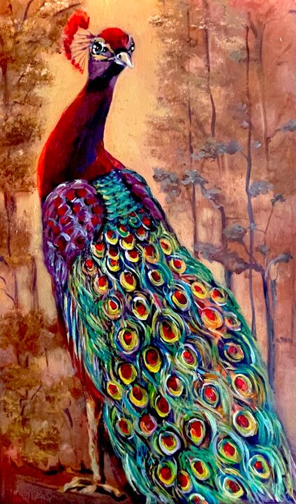 Painting titled "Peacock" by Natalja Dibanina, Original Artwork, Acrylic