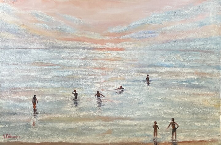 Pintura intitulada "Seascape Painting" por Natalja Dibanina, Obras de arte originais, Acrílico Montado em Armação em madeira