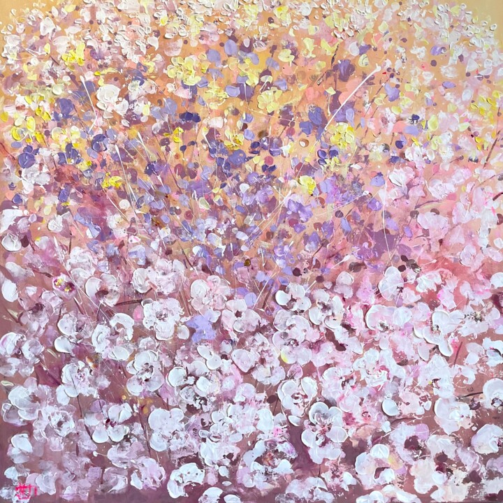 Schilderij getiteld "Blossom in Bloom" door Natalja Dibanina, Origineel Kunstwerk, Acryl Gemonteerd op Frame voor houten bra…