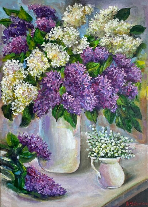 Painting titled "Lilac" by Natalja Dibanina, Original Artwork, Acrylic Mounted on Wood Stretcher frame