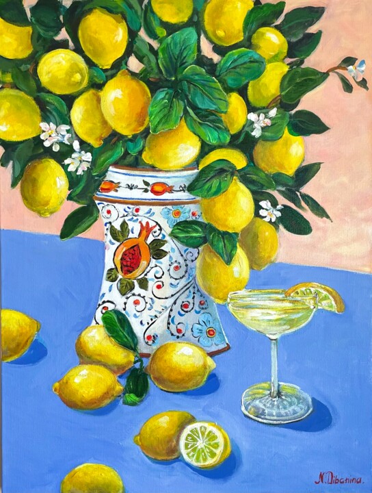 Картина под названием "Lemons Still Life" - Natalja Dibanina, Подлинное произведение искусства, Акрил