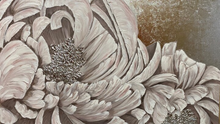 Картина под названием "Пионы любви" - Natallia Aharkava, Подлинное произведение искусства, Акрил Установлен на Деревянная па…