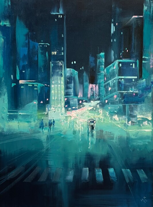 Картина под названием "Бирюзовый город" - Наталия Осадчук, Подлинное произведение искусства, Масло