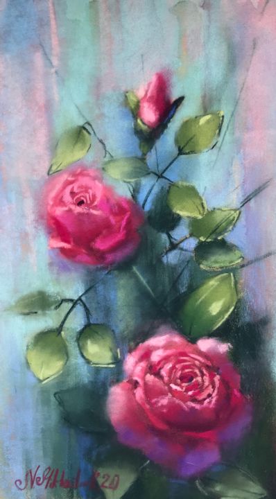 Pittura intitolato "Dainty Rose" da Nataly Mikhailiuk, Opera d'arte originale, Pastello