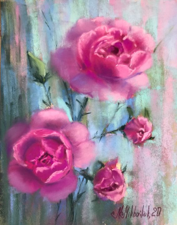 Painting titled "Just Rose" by Nataly Mikhailiuk, Original Artwork, Pastel