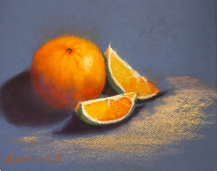 Painting titled "Tasty Orange" by Nataly Mikhailiuk, Original Artwork, Pastel
