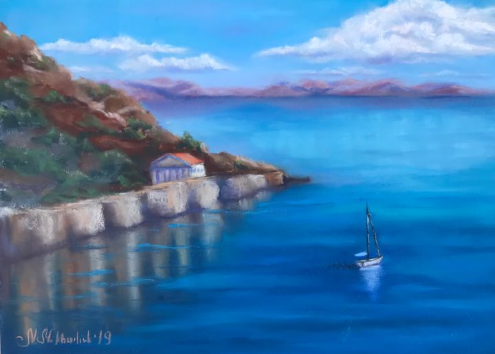 Painting titled "Daydream of Corfu" by Nataly Mikhailiuk, Original Artwork, Pastel