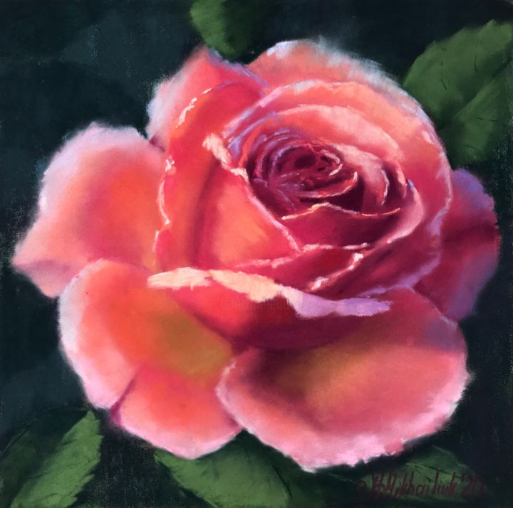 Pittura intitolato "Flaming Rose" da Nataly Mikhailiuk, Opera d'arte originale, Pastello