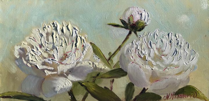 Schilderij getiteld "Peonies from my Gar…" door Nataly Mikhailiuk, Origineel Kunstwerk, Olie