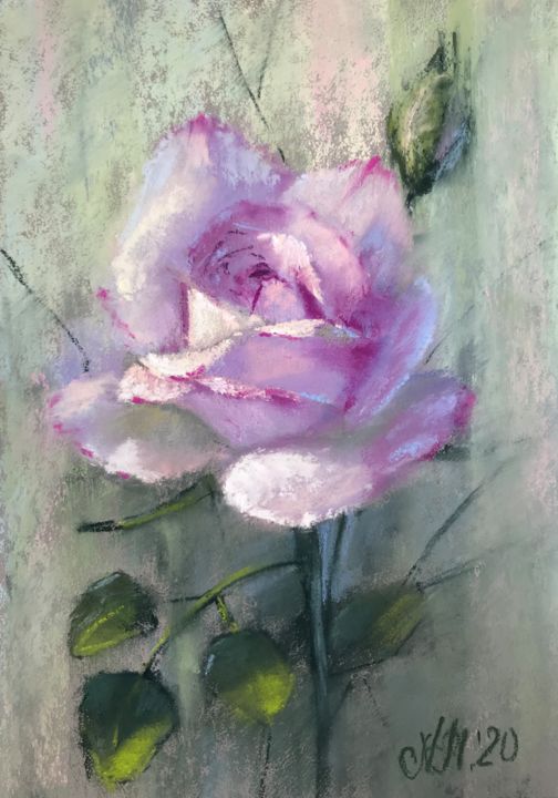 Malerei mit dem Titel "Portrait of a Rose…" von Nataly Mikhailiuk, Original-Kunstwerk, Pastell