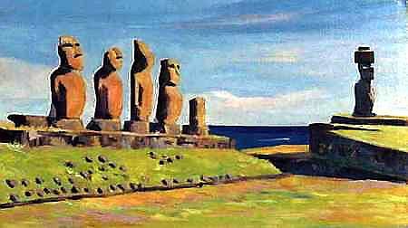 Peinture intitulée "moai, old group, Ea…" par Nataly Jolibois, Œuvre d'art originale, Huile
