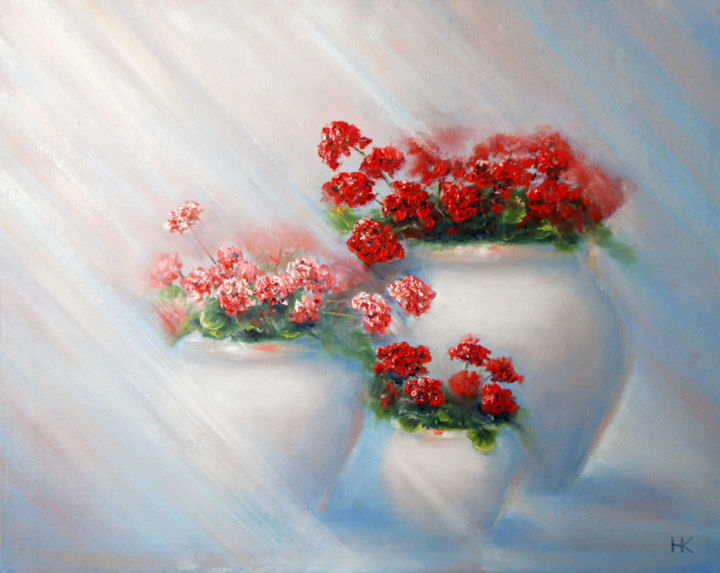 Peinture intitulée "pelargonium" par Nataliia Kartseva (Nk), Œuvre d'art originale, Huile