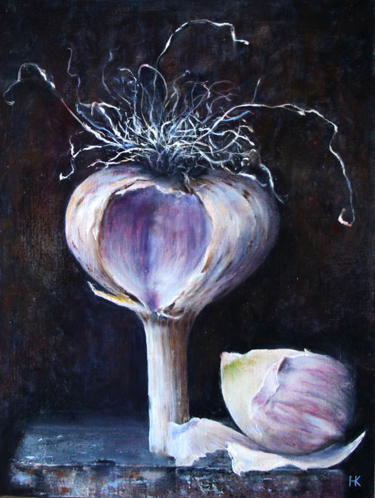 Картина под названием "garlic" - Наталия Карцева (NK), Подлинное произведение искусства, Масло