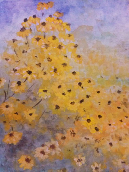 Painting titled "желтые цветы" by Lemmi Wizard, Original Artwork, Gouache