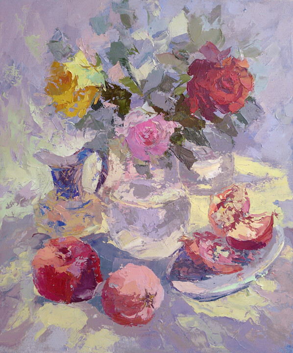 Painting titled "Roses" by Natalya Egorova, Original Artwork, Oil